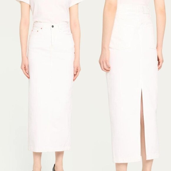 NWT Wardrobe NYC Denim Column Maxi Skirt White Sz 27 Back Center Slit - Picture 2 of 12